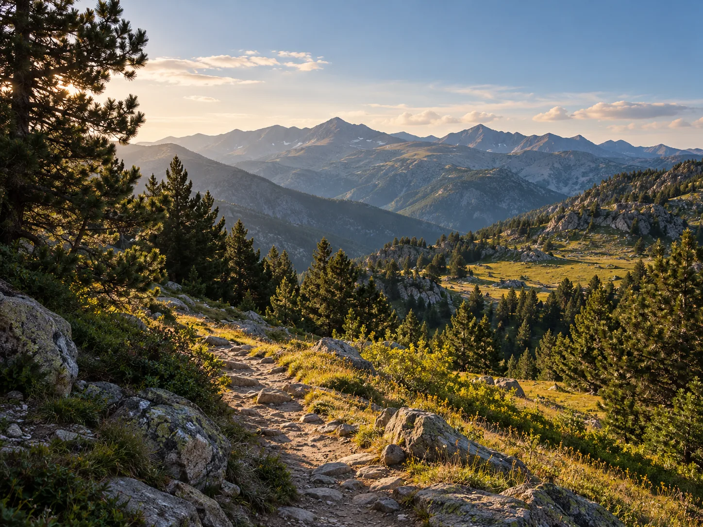 Image d'inspiration : sentier de montagne parmi les pins en été